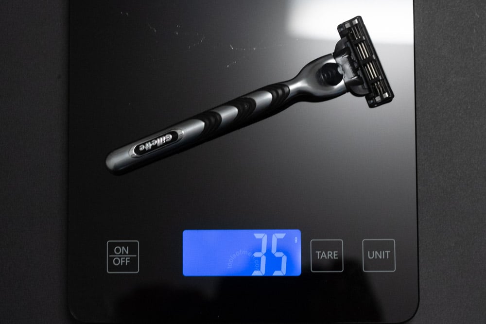 weighing gillette mach3 on a scale