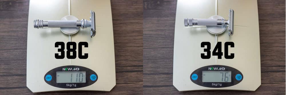 comparing the weight of the 34c and 38c side by side