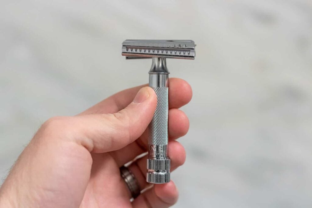 hand holding the merkur 37c