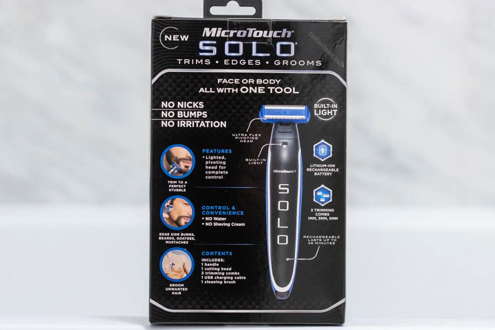 back of the microtouch solo box