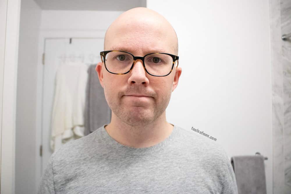man looking straight ahead after using microtouch solo to shave beard