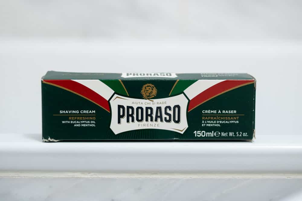 front view of proraso shaving cream box