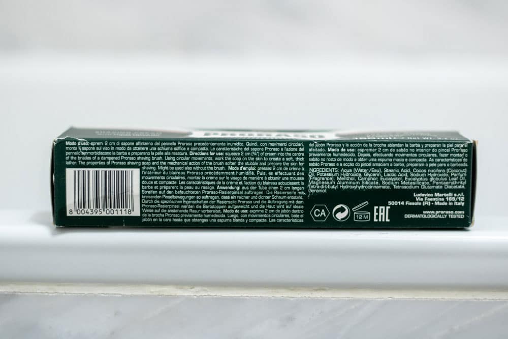 ingredient list of proraso shaving cream