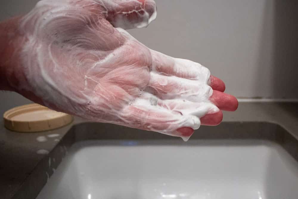 hand coated in shaving cream