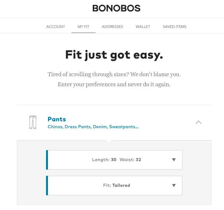 bonobos pants sizing
